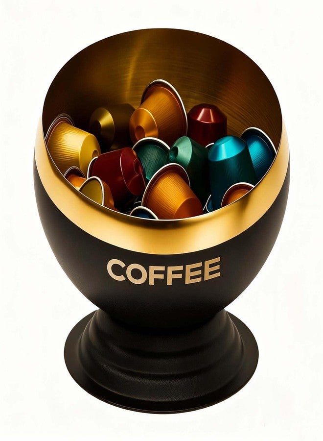 Fakindiy Coffee Pod Holder, Black & Gold Metal Coffee Pod Storage, Capsule Container Bowl, Coffee Pod Organizer for Kitchen Counter and Office Desktop (Black+Gold) - Image 1